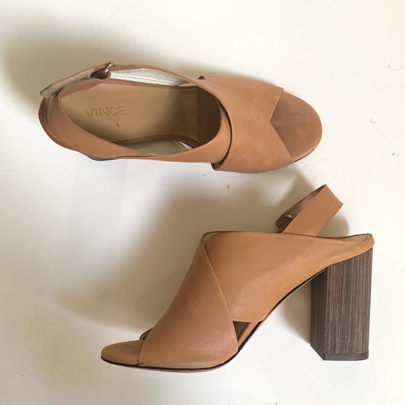 Vince Tan Leather Heeled Sandals - Picture 4 of 5